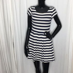 Eight Sixty navy and cream striped skater dress